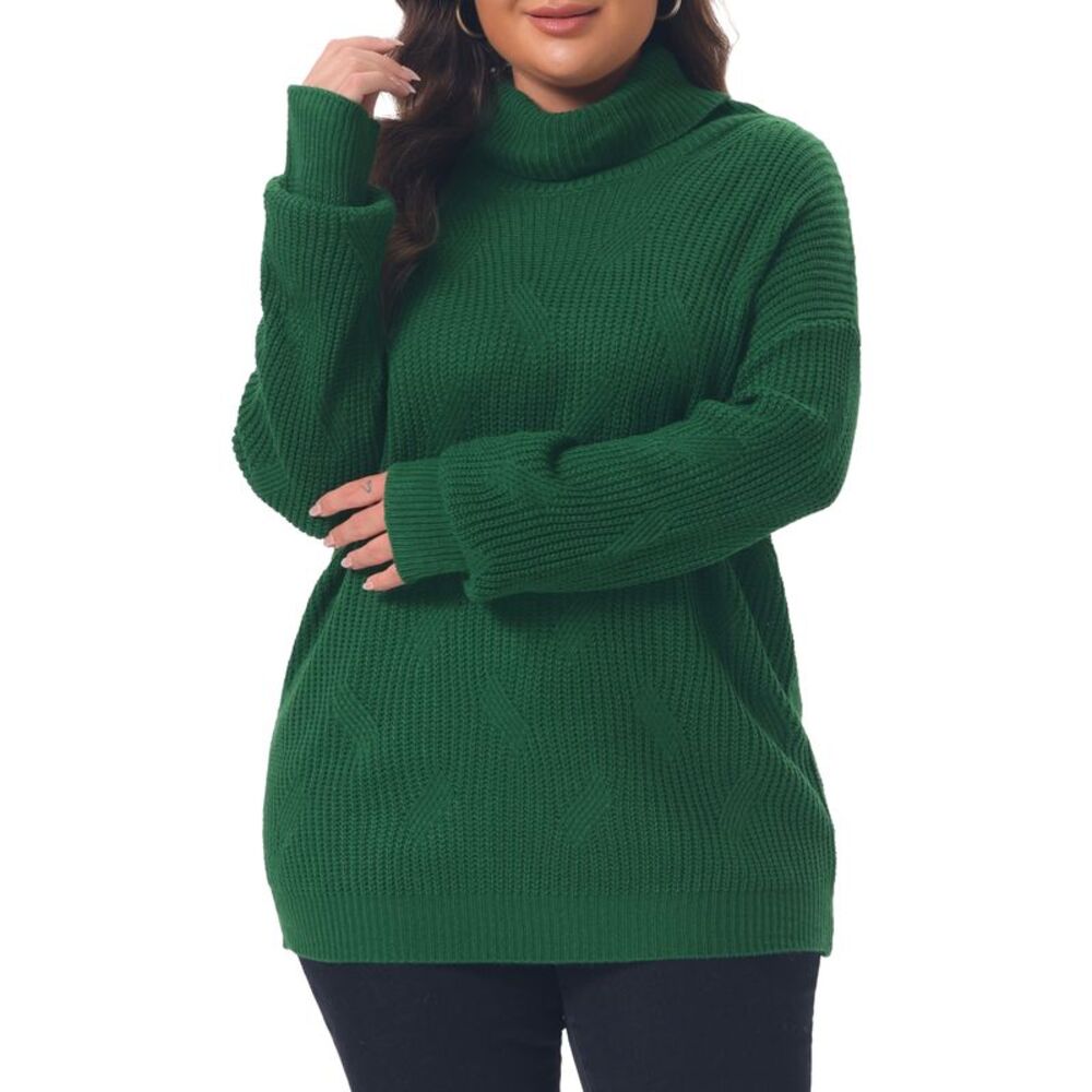 Women Plus Size Turtleneck Winter Pullover Sweaters Tops Dark Green